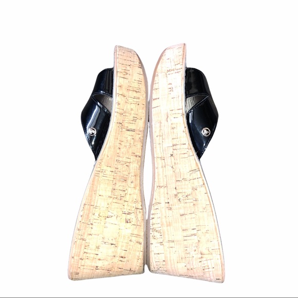 Sam Edelman Reid Black Patent Wedge Cork Sandals - Picture 8 of 11